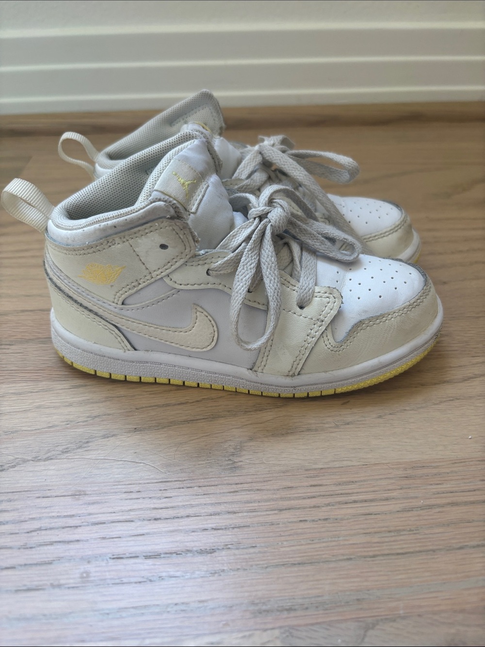 Nike Kids Jordan Mids White and Light Yellow High-Top Sneakers
